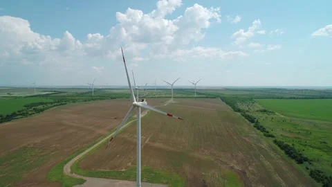  Aerial view of windmills farm in the fields Stock-Footage 201296535