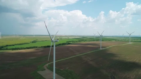 Aerial view of windmills farm in the fields Video stock 201296905