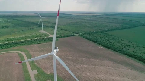  Aerial view of windmills farm in the fields Stock Footage 201298053
