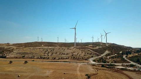 Aerial view of windmills in the mountains 스톡 동영상 89945568