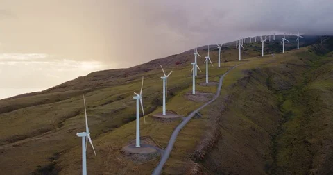 Aerial View of Windmills at Sunset Stock Footage 84669053