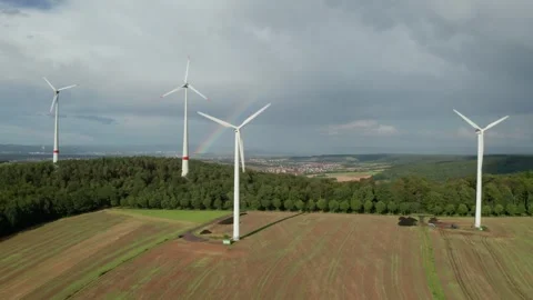 Aerial view of Windpark Binselberg in Gross-Umstadt, Germany. Stock Footage 341432146