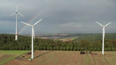 Aerial view of Windpark Binselberg in Gross-Umstadt, Germany. Stock Footage 341432152