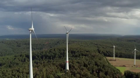 Aerial view of Windpark Binselberg wind turbines, Germany. Stock Footage 341432138