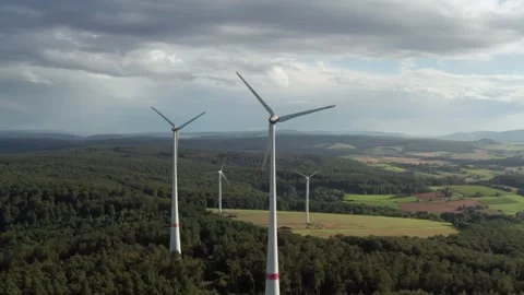 Aerial view of Windpark Binselberg wind turbines, Germany. Stock Footage 341432141