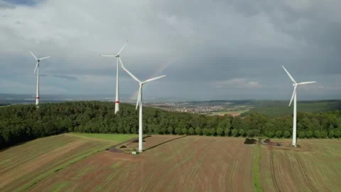 Aerial view of Windpark Binselberg wind turbines, Germany. Stock Footage 341432149