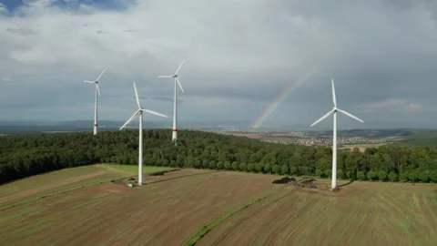 Aerial view of Windpark Binselberg wind turbines, Germany. Stock Footage 341432150