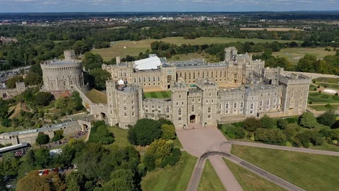 Aerial view of Windsor Castle, royal residence near London,United Kingdom,Europe Stock Footage 115929979
