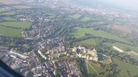 Aerial view of Windsor Castle, Windsor England, from British Airways Flight Stock Photos