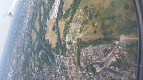 Aerial view of Windsor Castle, Windsor England, from British Airways Flight Stock Photos