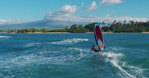 Aerial View of Windsurfing Stock Footage 68944853