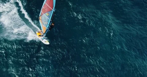 Aerial View of Windsurfing Stock Footage 84666039