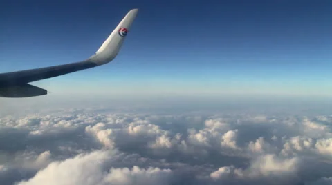 Aerial View with the Wing of China Eastern Airline's Plane. HD Stock Footage 49482121