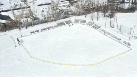 Aerial view of winter baseball diamond closed for season Video stock 148686432
