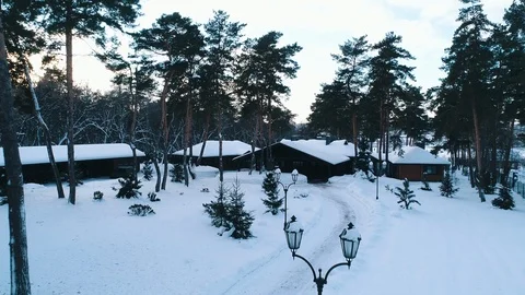 Aerial view on the winter cottage Stock Footage 112147636