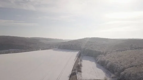 Aerial view of a winter forest and forest road landscape Video stock 125609345