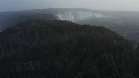 Aerial view of the winter forest and the sun snow flying into the camera Stock-Footage 150660258
