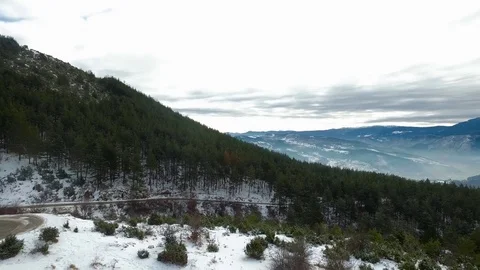 Aerial view of winter forest in the mountains Stock Footage 69855823