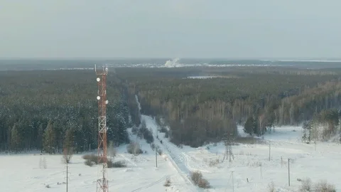 Aerial view: Winter landscape countryside with snow, forest, field. Feld, forest Stock Footage 120837053