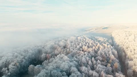 Aerial View Of Winter Landscape During Sunrise and Think Clouds Video stock 325303483