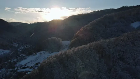 Aerial view of winter landscape with trees at beautiful sunset Stock Footage 294033659