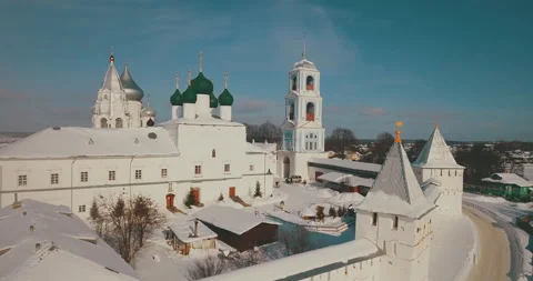 Aerial View of the Winter Monastery in Pereslavl Zalessky Stock Footage 203008317