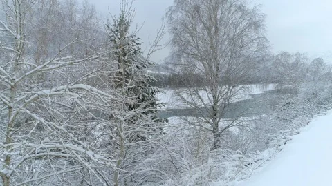 Aerial view of winter mountain river Katun ice snow 4 Stock Footage 88148157