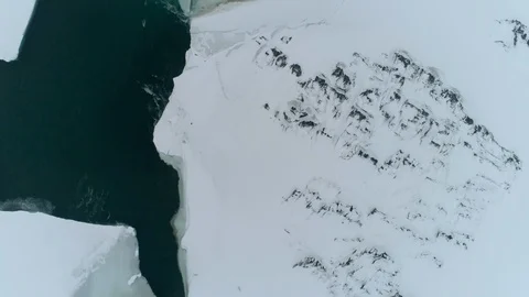Aerial view of winter mountain river Katun ice snow 1 Stock Footage 88159880