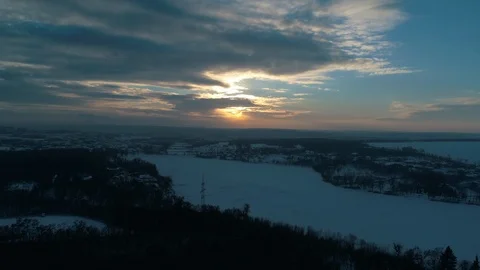 Aerial view of the winter river Stock Footage 112148512