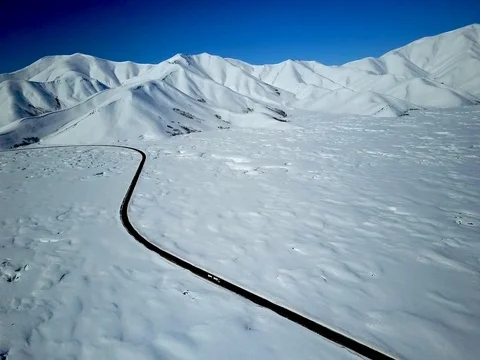 Aerial View Winter Road Stock Footage 75650794