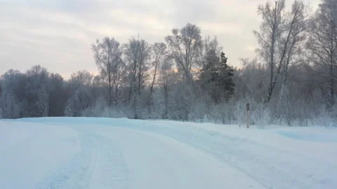 Aerial view of a winter road in the forest 13 Stock Footage 134852964