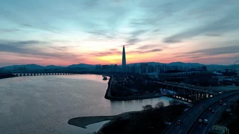 Aerial View of Winter in South Korea, Songpa Stock Footage 296218341