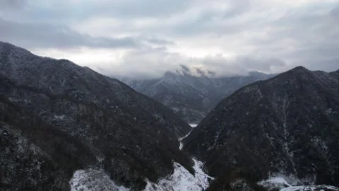 Aerial View of Winter Spring Dual Color Canyon Peak Forest in Shennongjia Hubei Video stock 337943332