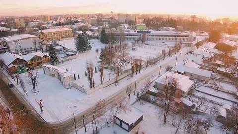 Aerial view of winter stadium Stock Footage 70727013