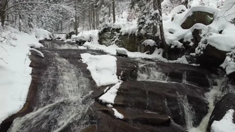Aerial view of a winter waterfall Video stock 148082205