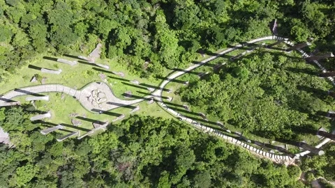 Aerial View of Wisdom Path, Lantau Island, Hong Kong, Zoom In Shot Stock-Footage 229712601
