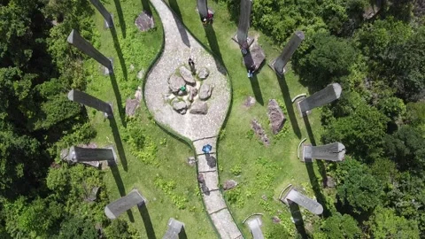 Aerial View of Wisdom Path, Lantau Island, Hong Kong, Above View Stock Footage 229712968