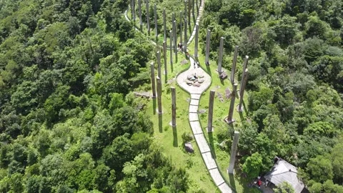 Aerial View of Wisdom Path, Lantau Island, Hong Kong, Above View Stock Footage 229712982
