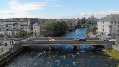 Aerial View of Wolfe Tone Bridge in Galway Stock Footage