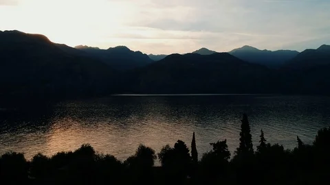 Aerial view on wonderful panoramic view on sunset over beautiful lake Garda. Stock Footage 92051589