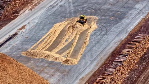 Aerial view of wood chip processing in Riga, Latvia. Stock Footage 340600197