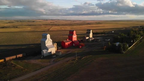 Aerial view of wooden grain elevators. Old wooden iconic grain elevator Stock Footage 170749379