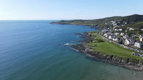 Aerial view Woolacombe Beach Stock Footage 147673498