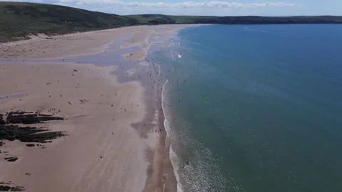 Aerial view Woolacombe Beach Stock Footage 147674059
