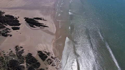 Aerial view Woolacombe Beach Stock Footage 147674117