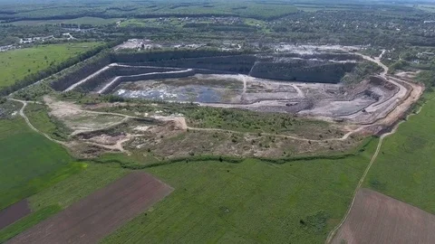 Aerial view of work in a mining career. Stock Footage 76814314