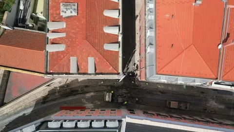 Aerial view from workers cleaning the tracks after the tragic accident of the Stock Footage 316747937