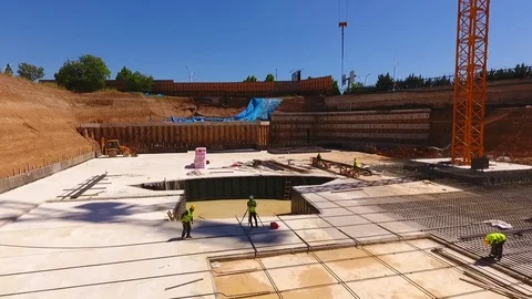 Aerial View of workers in construction works Stock Footage 77392071
