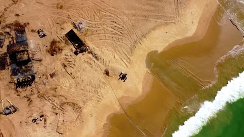 Aerial View: Workers Salvaging Ship Parts on Gadani Beach Near Karachi, Pakistan Stock Footage 341124458