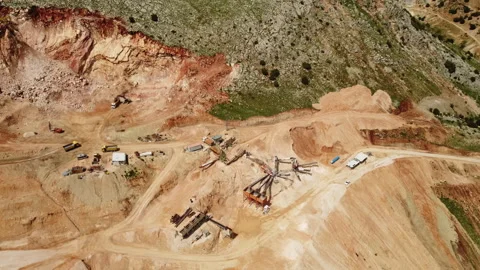 Aerial view of a working sand quarry and construction equipment Stock Footage 258247130